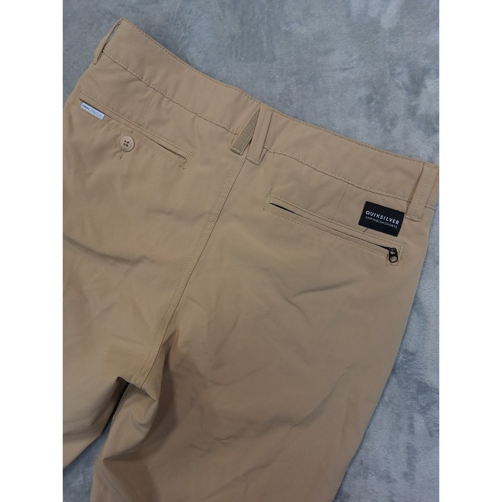 Quiksilver Amphibian Mens 29 29x10.5 Tan Beige 4-Way Stretch Hybrid Board Shorts